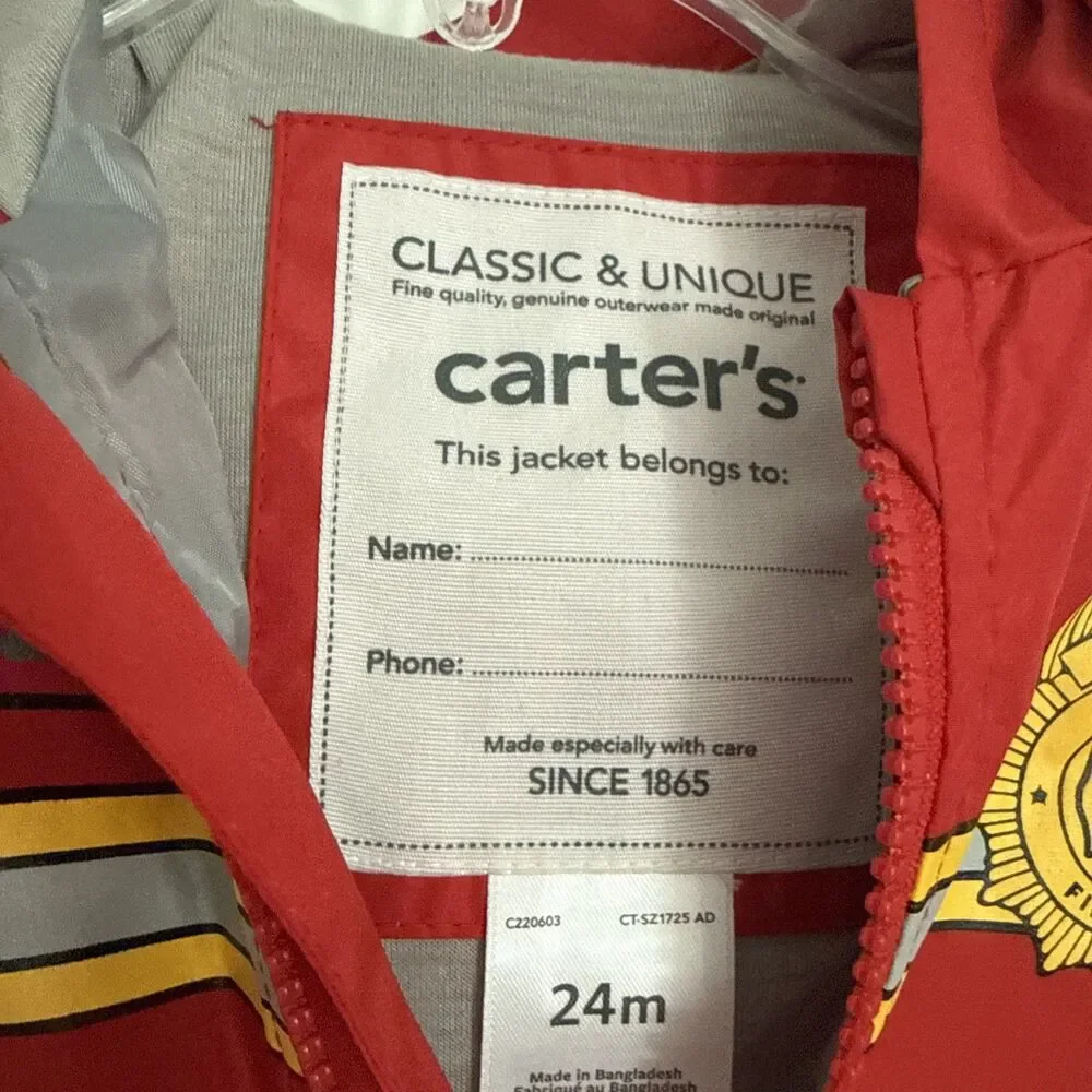 Carter's Fireman Fire Chief Red Rain Jacket 24 months
